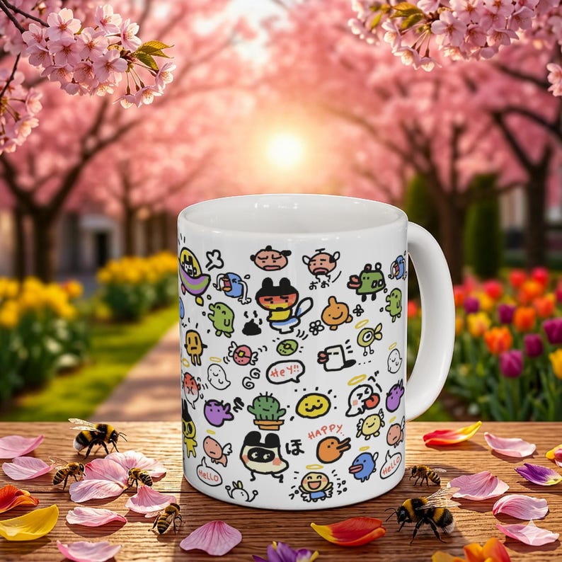 Tamagotchi Ceramic Mug 11oz, Kawaii Y2K Virtual Pet Coffee Cup image 1
