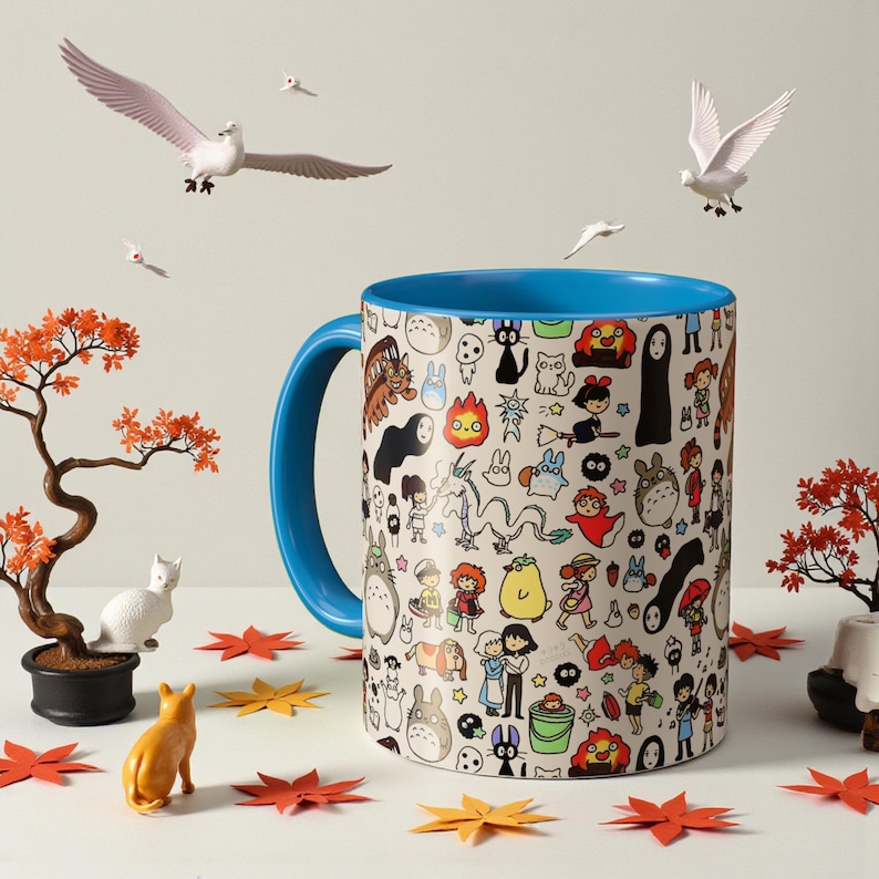 Inspired by Studio Ghibli Spirited Away Totoro Forest Spirit Ceramic Mug 11oz, 10 color Light Blue