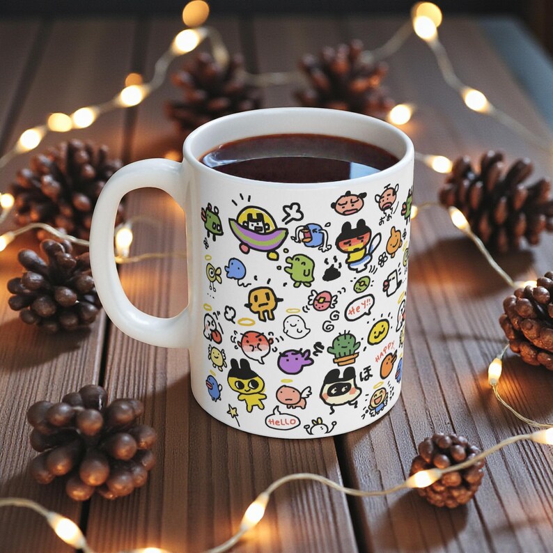 Tamagotchi Ceramic Mug 11oz, Kawaii Y2K Virtual Pet Coffee Cup image 2
