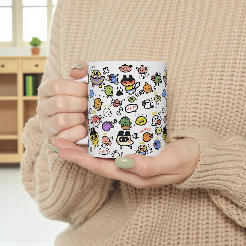 Tamagotchi Ceramic Mug 11oz, Kawaii Y2K Virtual Pet Coffee Cup image 13