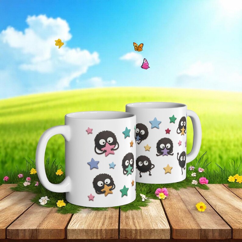 Soot Sprites Paper Art Mug, Spirited Away Inspired Ceramic Cup, Studio Ghibli Gift image 9
