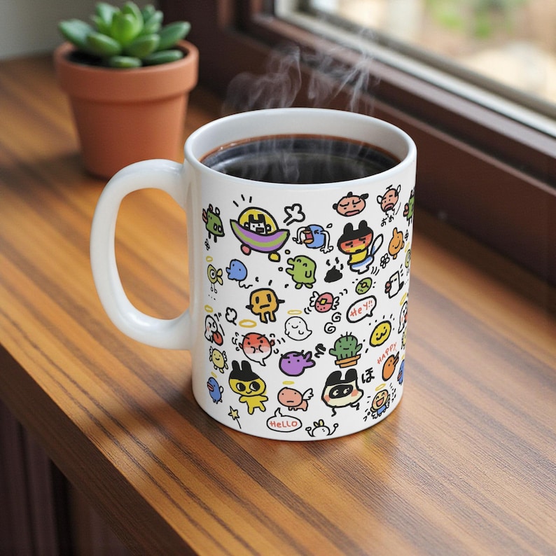 Tamagotchi Ceramic Mug 11oz, Kawaii Y2K Virtual Pet Coffee Cup image 7