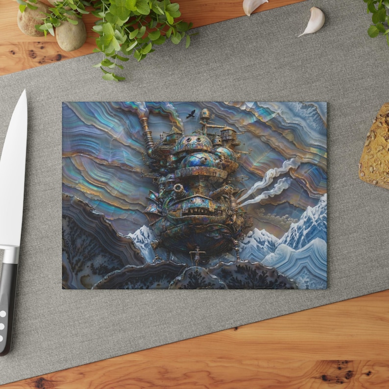 Howls Moving Castle Glazen snijplank Studio Ghibli Kitchen Decor Gift 8" x 11"