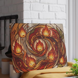 Howls Moving Castle Calcifer Fire Demon Glass Cutting Board Studio Ghibli Kitchen Decor Gift image 3