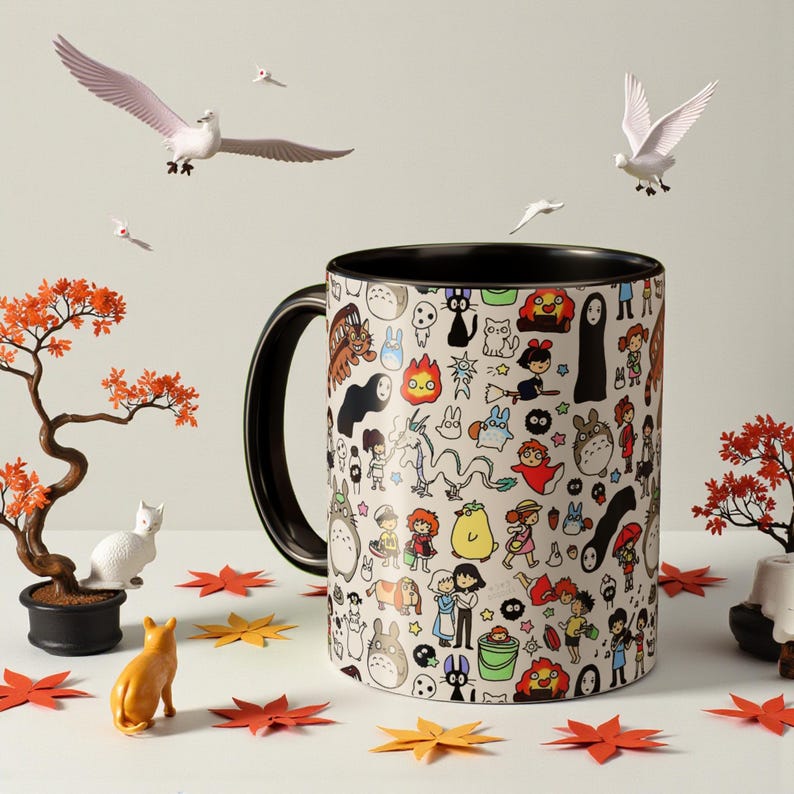 Inspired by Studio Ghibli Spirited Away Totoro Forest Spirit Ceramic Mug 11oz, 10 color Black