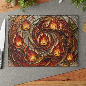 New Arrival! Howls Moving Castle Calcifer Glass Cutting Board Ghibli kitchenware 11" x 15"