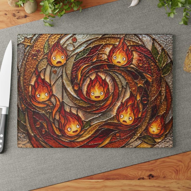 New Arrival! Howls Moving Castle Calcifer Glass Cutting Board Ghibli kitchenware 11" x 15"