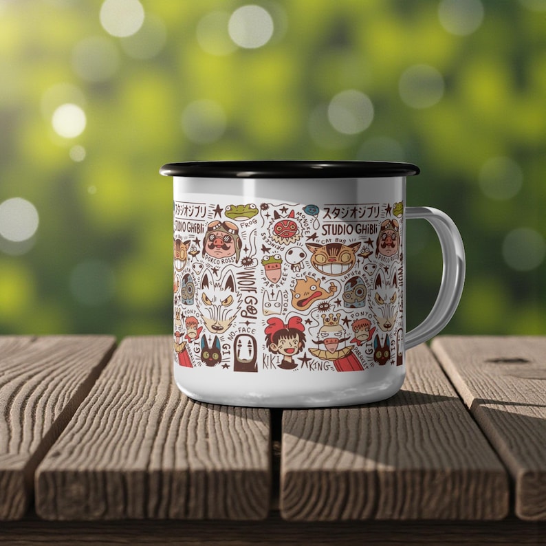 Inspired by Studio Ghibli Characters Enamel Camp Cup 12 oz image 1