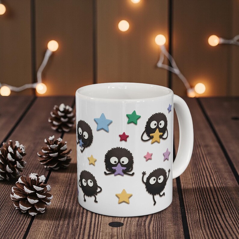 Soot Sprites Paper Art Mug, Spirited Away Inspired Ceramic Cup, Studio Ghibli Gift image 3