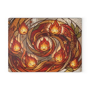 Howls Moving Castle Calcifer Fire Demon Glass Cutting Board Studio Ghibli Kitchen Decor Gift image 7