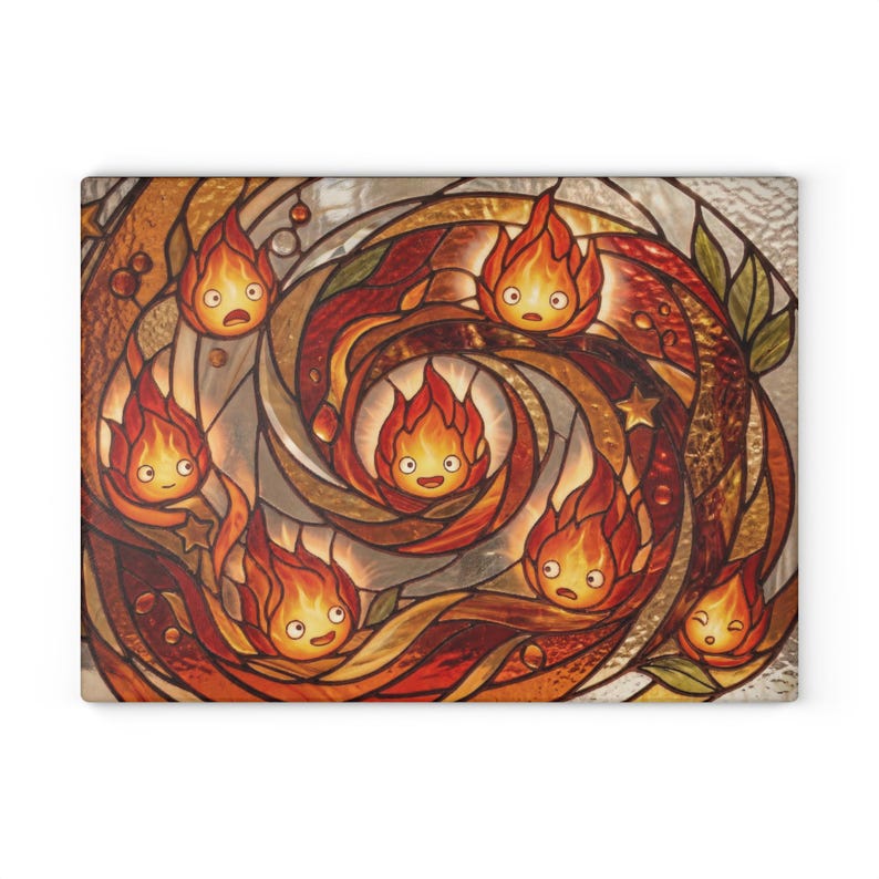 Howls Moving Castle Calcifer Fire Demon Glass Cutting Board Studio Ghibli Kitchen Decor Gift image 7