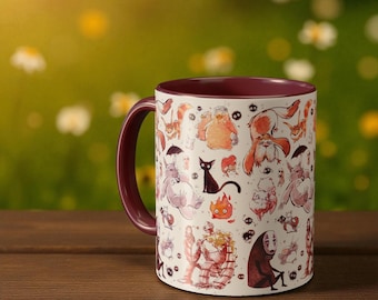Studio Ghibli Inspired Anime Mug, Watercolor Character Coffee Cup, 9 Color Otaku Gift