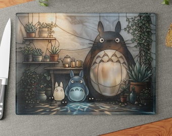 Tabla de cortar de cristal Totoro Espíritu del Bosque Studio Ghibli Decoración de cocina Regalo