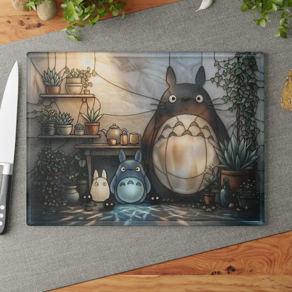 Totoro Forest Spirit Glass Cutting Board Studio Ghibli Kitchen Decor Gift