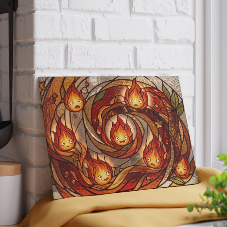 Howls Moving Castle Calcifer Fire Demon Glass Cutting Board Studio Ghibli Kitchen Decor Gift image 4