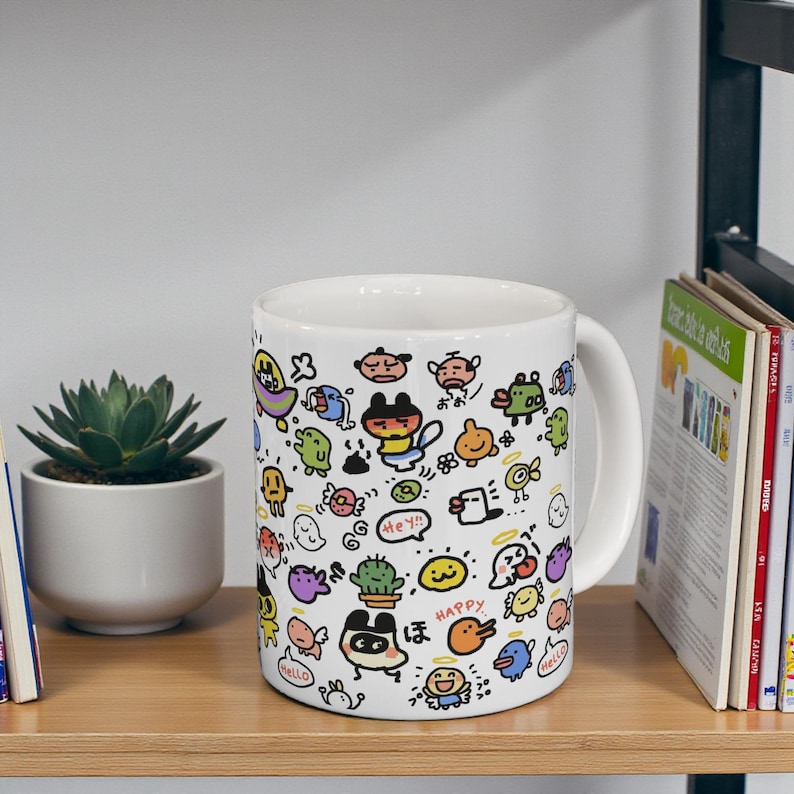 Tamagotchi Ceramic Mug 11oz, Kawaii Y2K Virtual Pet Coffee Cup image 8
