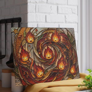 New Arrival! Howls Moving Castle Calcifer Glass Cutting Board Ghibli kitchenware image 3