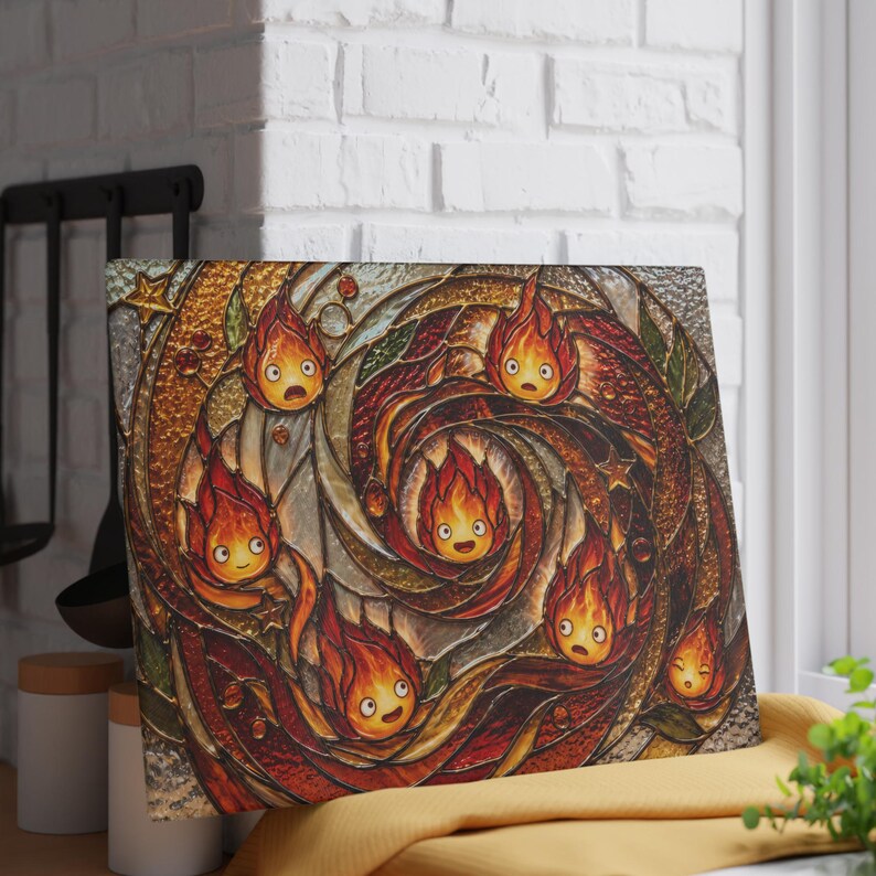 New Arrival! Howls Moving Castle Calcifer Glass Cutting Board Ghibli kitchenware image 3