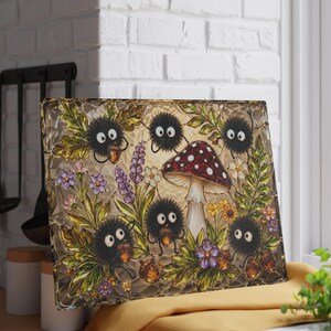 Spirited Away Soot Sprites Glass Cutting Board, Ghibli Kitchen Decor Gift image 3