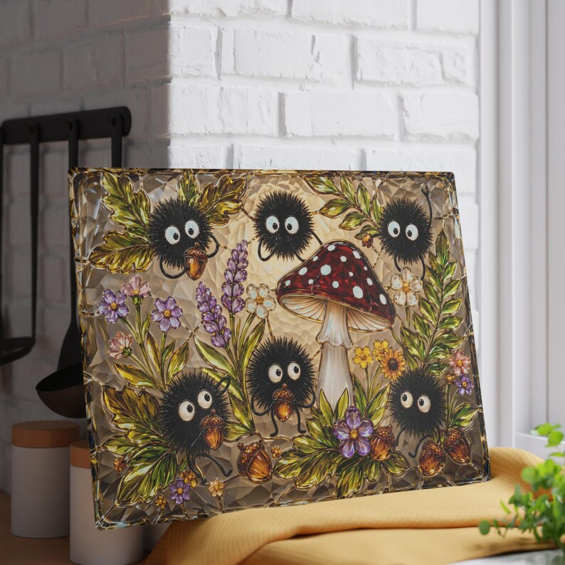 Spirited Away Soot Sprites Glass Cutting Board, Ghibli Kitchen Decor Gift image 3