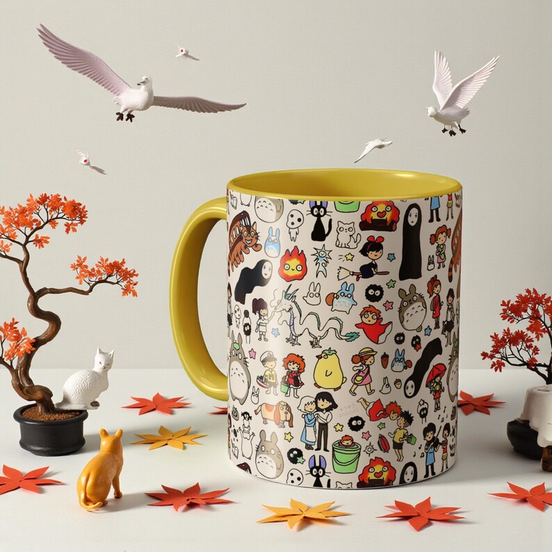 Inspired by Studio Ghibli Spirited Away Totoro Forest Spirit Ceramic Mug 11oz, 10 color Yellow