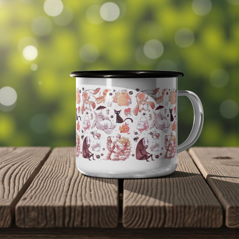 Inspired by Studio Ghibli Characters Enamel Camp Cup 12 oz image 1