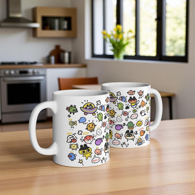 Tamagotchi Ceramic Mug 11oz, Kawaii Y2K Virtual Pet Coffee Cup image 11