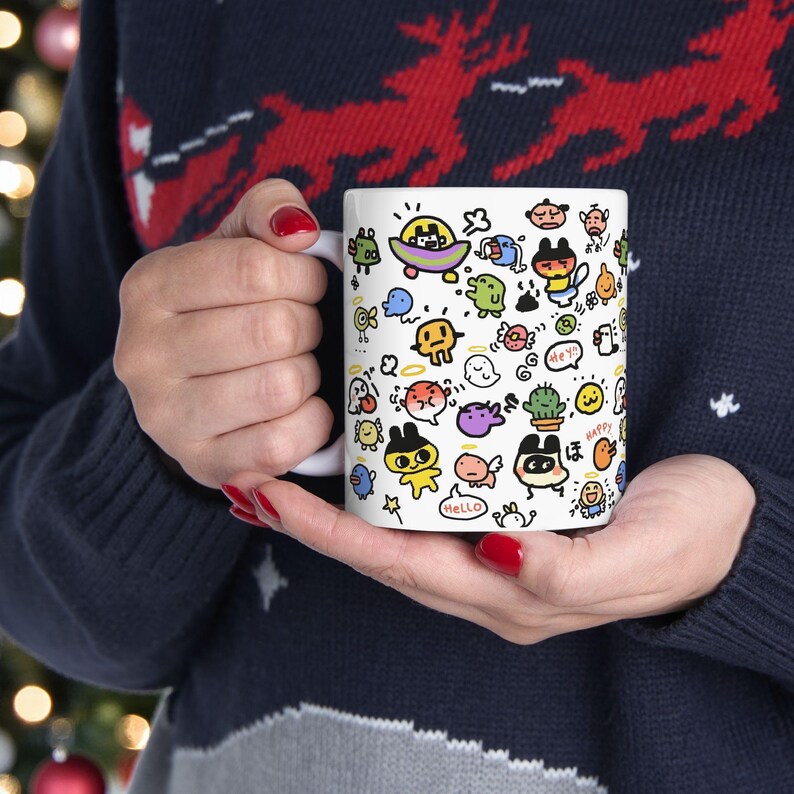 Tamagotchi Ceramic Mug 11oz, Kawaii Y2K Virtual Pet Coffee Cup image 14