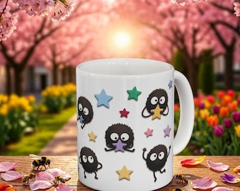Soot Sprites Paper Art Mug, Spirited Away Inspired Ceramic Cup, Studio Ghibli Gift