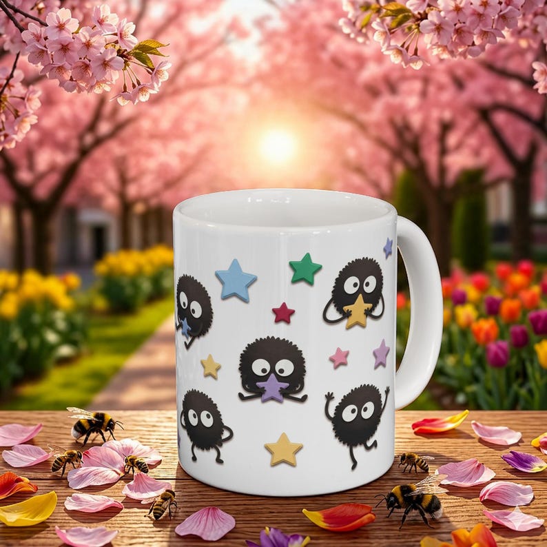 Soot Sprites Paper Art Mug, Spirited Away Inspired Ceramic Cup, Studio Ghibli Gift 11oz