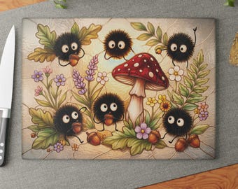 Spirited Away Soot Sprites Glass Cutting Board Studio Ghibli Kitchen Decor