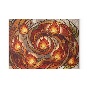 Howls Moving Castle Calcifer Fire Demon Glass Cutting Board Studio Ghibli Kitchen Decor Gift image 8