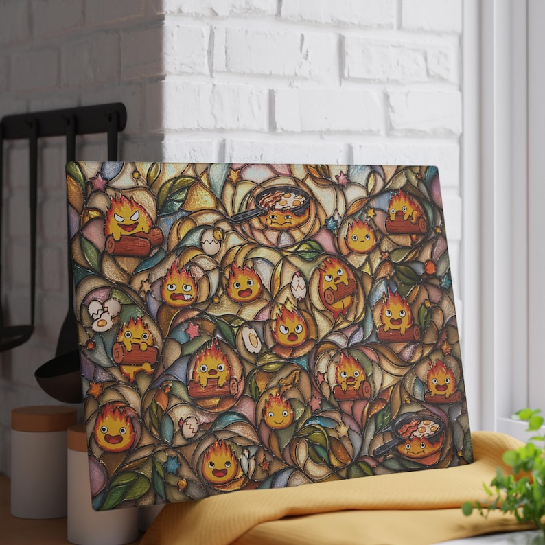 Calcifer Glass Cutting Board, Howls Moving Castle Studio Ghibli Kitchen Decor Gift image 3