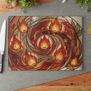 Howls Moving Castle Calcifer Fire Demon Glass Cutting Board Studio Ghibli Kitchen Decor Gift 11" x 15"