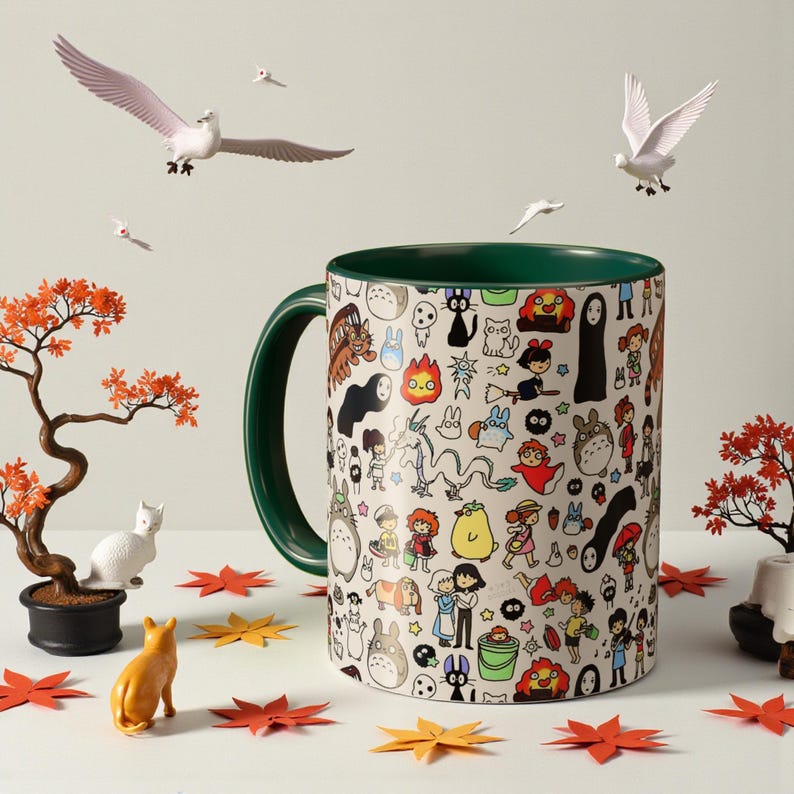Inspired by Studio Ghibli Spirited Away Totoro Forest Spirit Ceramic Mug 11oz, 10 color Green
