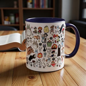 Kawaii Studio Ghibli Doodles Mug, Custom Color Anime Coffee Cup, Ghibli Fan Gift Navy