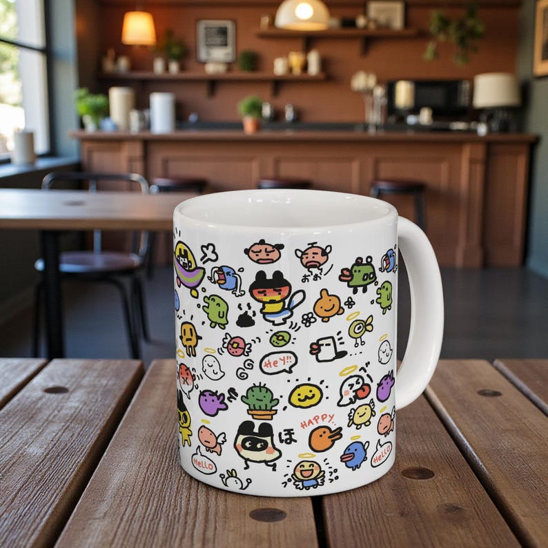 Tamagotchi Ceramic Mug 11oz, Kawaii Y2K Virtual Pet Coffee Cup image 6