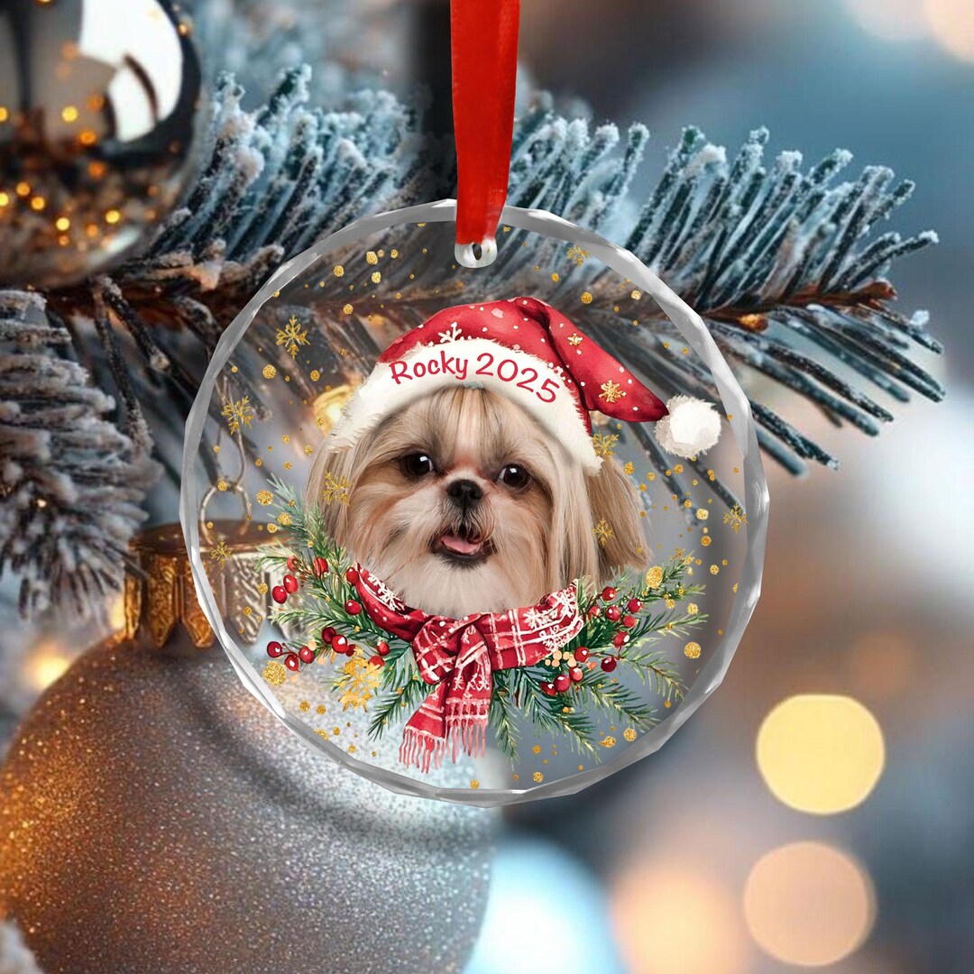 Custom Shih Tzu Photo Santa Hat Christmas Ornament, Personalized Dog ...