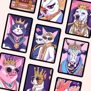 ネオンビースト ポップアート キャットポスターセット - CMYK印刷対応PDF2枚 - プロフェッショナルウォールアート - 50 x 50 cm - 鮮やかなレトロな猫の装飾