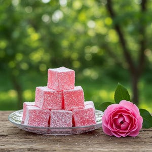 Rose Turkish Delight, 400g/14.11 oz/0.88 lb Handmade Vegan Candy,Traditional Turkish Dessert Gift