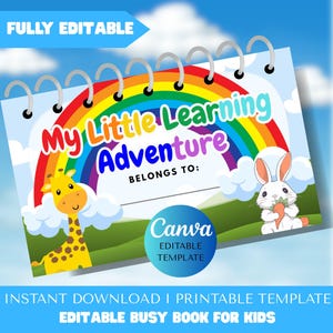 Animal Busy Book: 12 Preschool Learning Activities, 66 Pages (Printable PDF, Canva Editable Template)