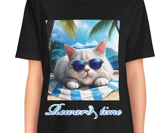 Beach Cat Short Sleeve Tee, Relaxing Cat in Sunglasses, Unisex T-Shirt for Cat Lovers, Summer Vibes Shirt, Cute Kitty Top