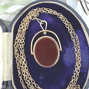Antique Victorian Scottish Agate 9ct Rolled Gold Spinner Fob Locket Pendant With Photo & 26&quot; Guard Chain Necklace
