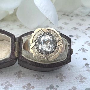Antique Georgian Black-Dot Paste 15ct Gold Ring. Antique 2ct Solitaire Paste Diamond Ring. Cushion Cut Strass Paste Ring, Size K-1/2, 6-1/2