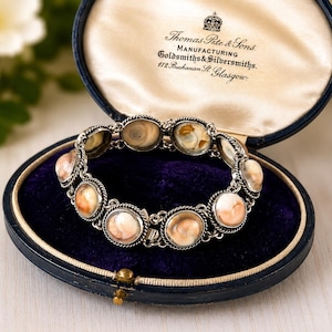 Antique Victorian Sterling Silver Operculum Bracelet | Shiva Eye Bracelet | Mermaid Money Jewellery c.1890
