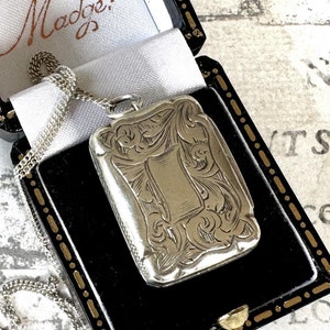 Antique Victorian Silver Book Vinaigrette Pendant, Hilliard & Thomason 1863. Floral Engraved Lady&#39;s Small Vinaigrette Locket Pendant