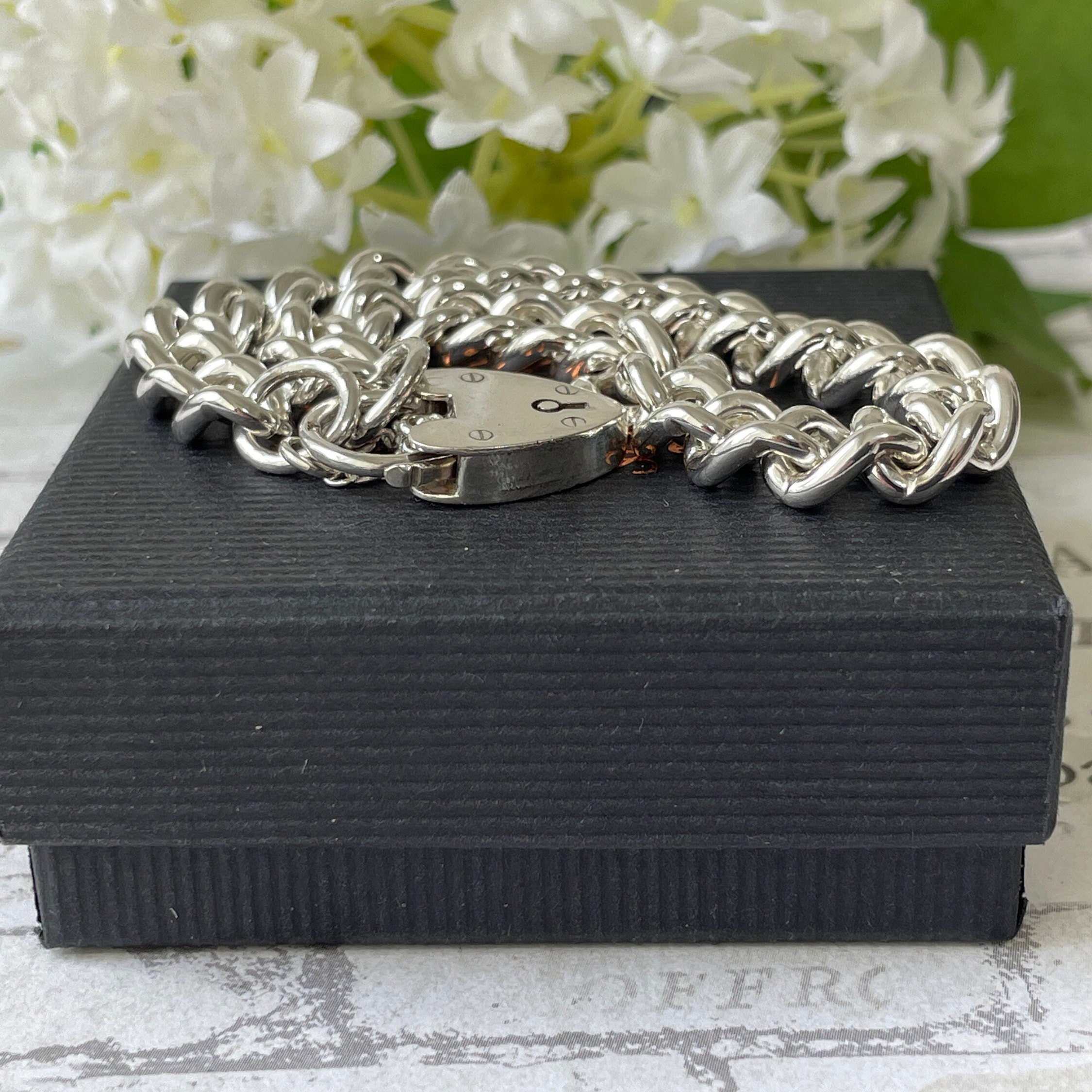 Vintage 1964 Sterling Silver Heart Padlock Heavy Curb Vintage 1964 Sterling Silver Heart Padlock Heavy Curb