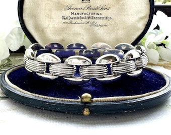 Vintage Art Deco Sterling Silver Tank Bracelet. Articulated Panel Silver Bracelet. Panther Link Chain Bracelet. Silver Bookchain Bracelet