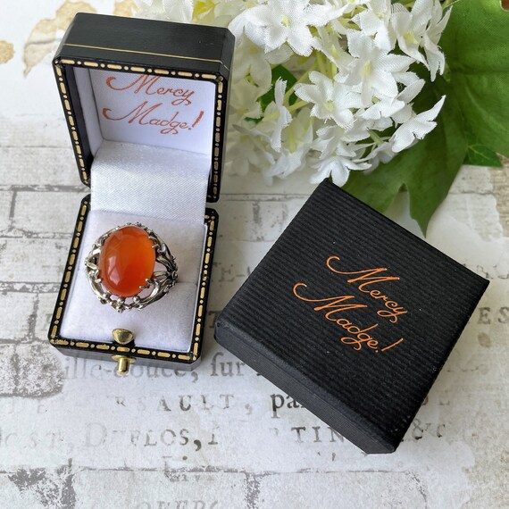 Antique Arts & Crafts Silver Carnelian Floral Rin… - image 10