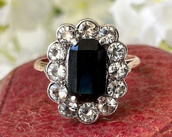 Antique Georgian Sapphire Cluster Ring, 18ct Gold. Blue Baguette Cut & White Rose Cut Sapphire Ring. Georgian/Victorian Halo Engagement Ring